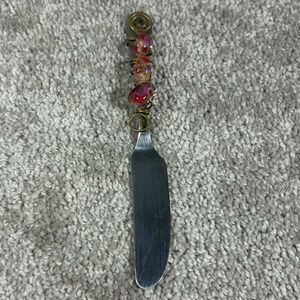 Butter Spreader Red Glass Bead Wire Wrapped Artisan Cheese Knife Silver